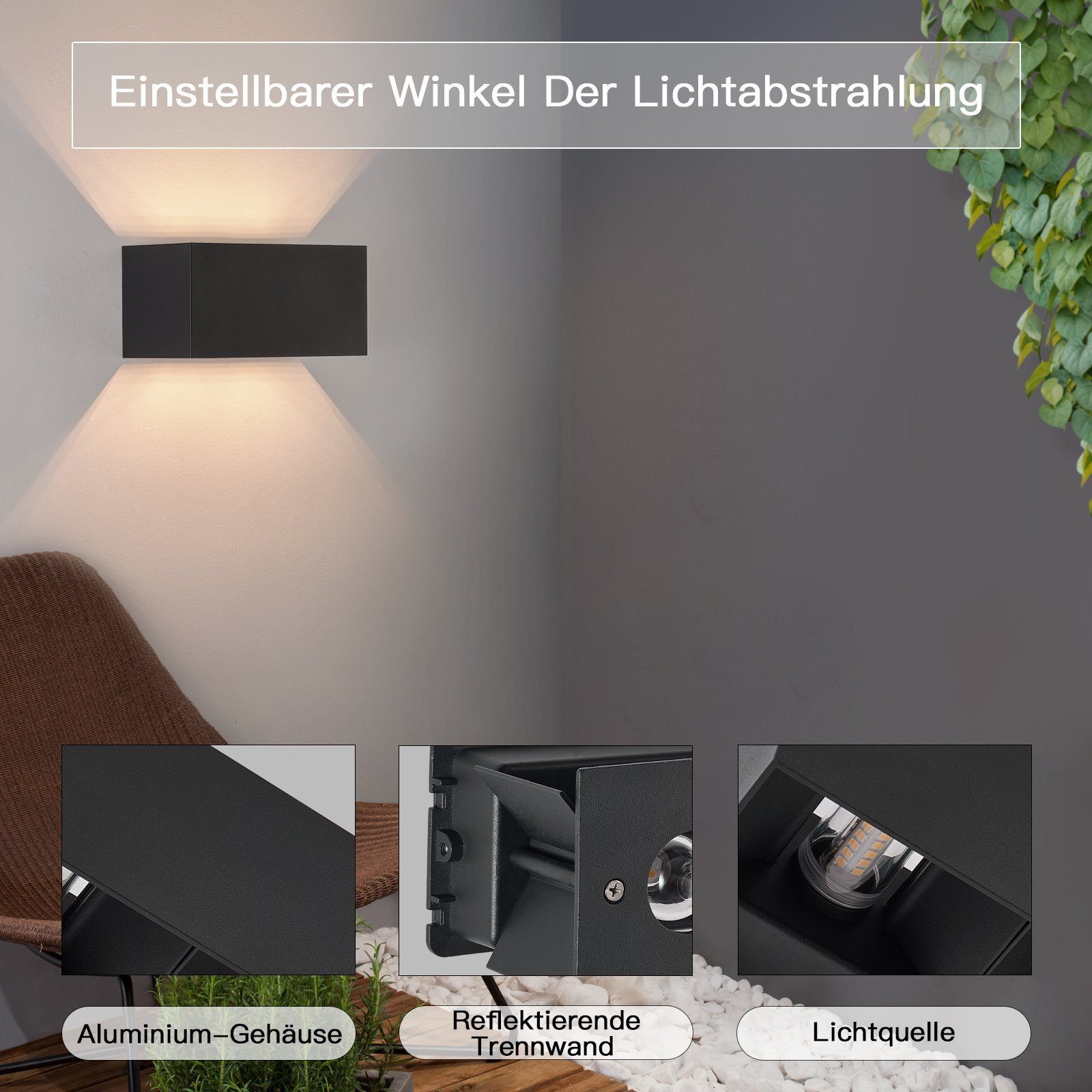 Nettlife LED Wandleuchte Schwarz Up und Down Außenlampe Garten Aussen Lampe, Aussen, LED wechselbar, Warmweiß, für Wohnzimmer Schlafzimmer Garten Terrasse Flur