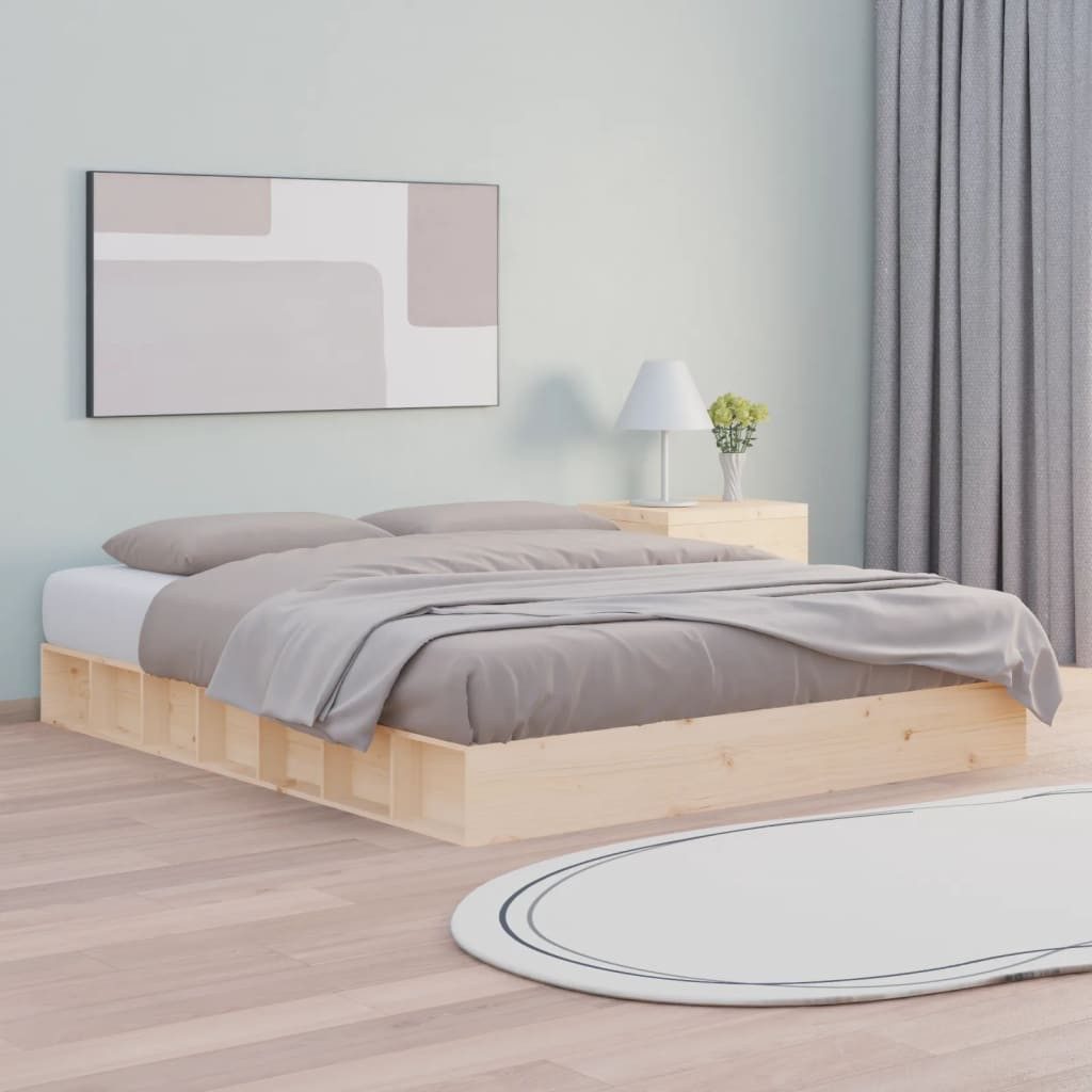 furnicato Bettgestell Massivholz 202,5x138x21 cm in naturbelassenem Kiefernholz (1-tlg), Schlafgestell mit robusten Sperrholzlatten und platzsparendem Design