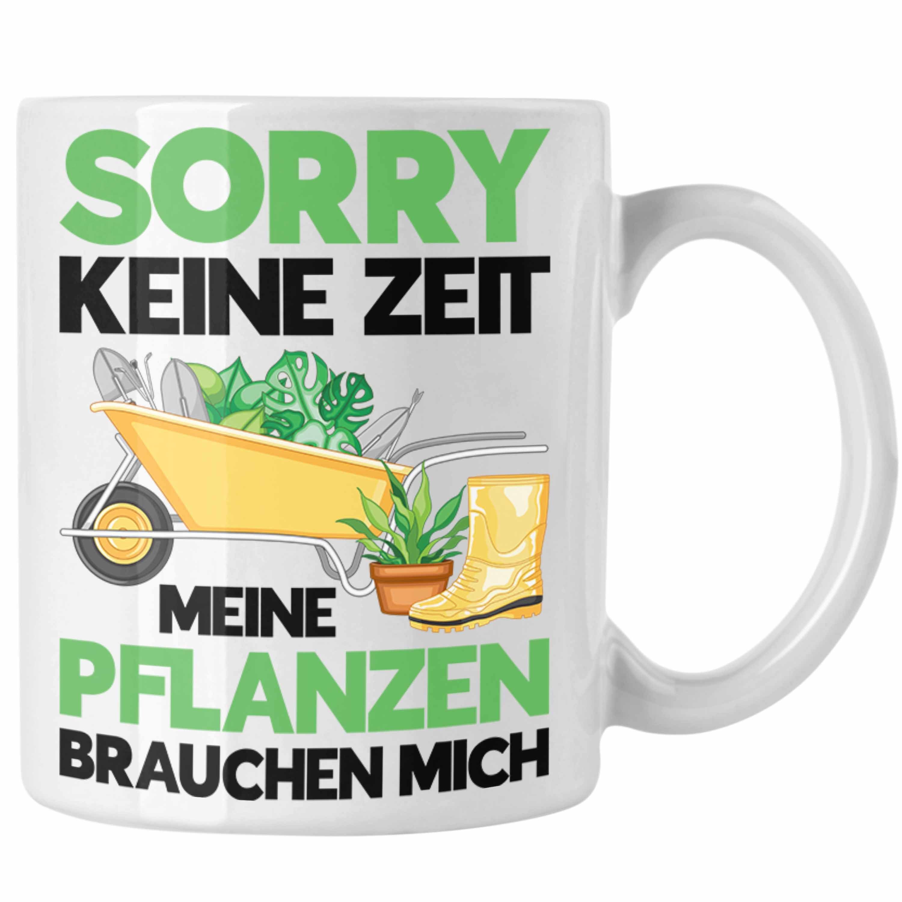 Trendation Tasse Trendation - Meine Pflanzen Brauchen Mich Tasse mit Spruch Garten Hobbygärtner Gärtner Geschenk Lustig Gärtnerin Geschenkidee weiss