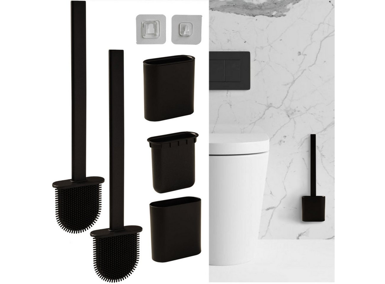 Casativo WC-Reinigungsbürste Silikon-WC-Bürsten Set grau/weiß & schwarz 2er/4er Toilettenbürsten, (2-tlg), luftdurchlässiger Bürstenhalter/Bürsten-Stiel: L 26 cm/