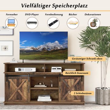 MODFU Lowboard TV-Schrank (Fernsehtisch mit Schiebtüren), Sideboard im Landhausstil, B/H/T:148/78/40cm