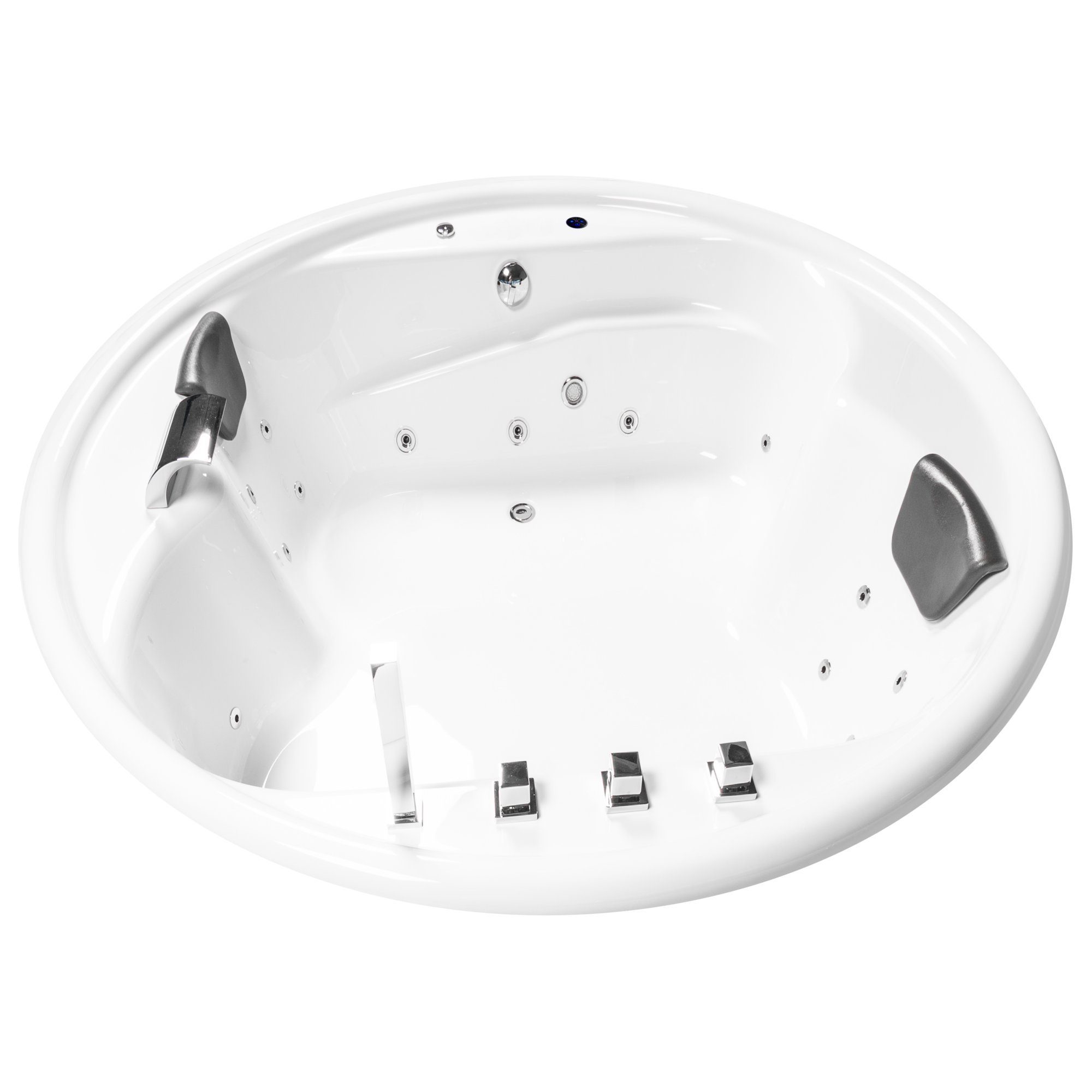 Basera® Whirlpool-Badewanne BASIC Indoor Podest-Whirlpool Badewanne XXL Gomera Rund 182 x 182 cm, (Komplett-Set), mit 18 Massagedüsen, Wasserfall, LED