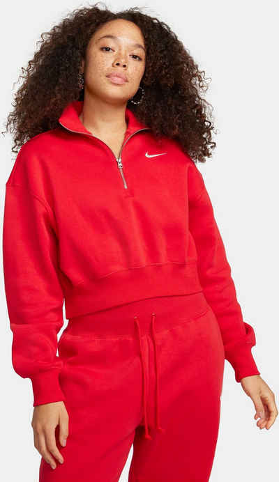 Nike Sweatshirt W NSW PHNX FLC QZ CROP UNIVERSITY RED/SAIL