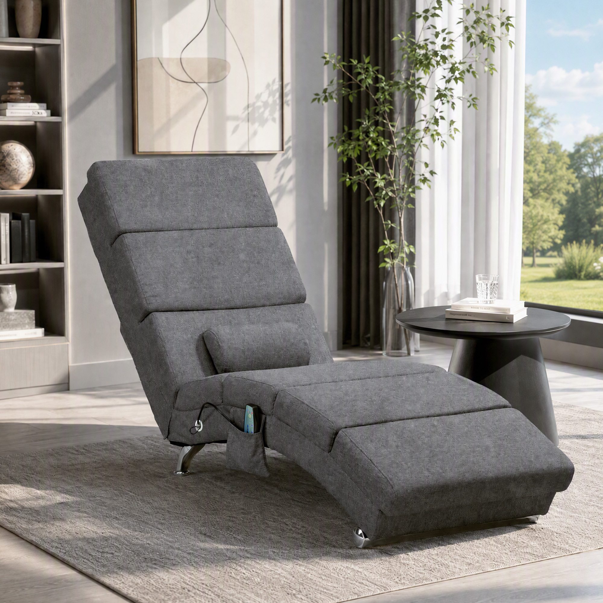 HOMCOM Massagesessel Relaxsessel TV Sessel mit Liegefunktion Massage Wärmefunktion (Relaxsessel, 1-St., Elektrisch Fernsehsessel), TV Sessel mit Lendenkissen Seitentasche Fernbedienung Dunkelgrau