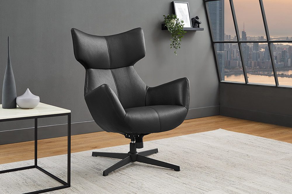 riess-ambiente Sessel VOGUE 105cm schwarz - Kunstleder, Metall, 360° Drehung, Kippfunktion (Einzelartikel, 1-St), Moderner Drehstuhl - ideal für Wohnzimmer oder Lese- & Fernsehecke