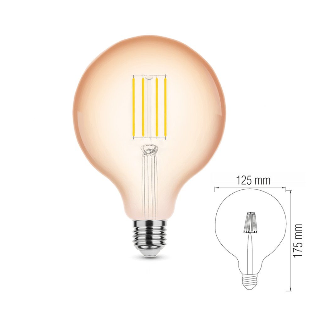 Design, Modee Birne LED-Leuchtmittel LED 300 Filament Lumen Amber LED 4W Dimmbare E27 G125 Nostalgie Form Warmweiß, sockel 1800 Retro Lighting Filament Kelvin Dimmbar Smart Lampe Leuchtmittel