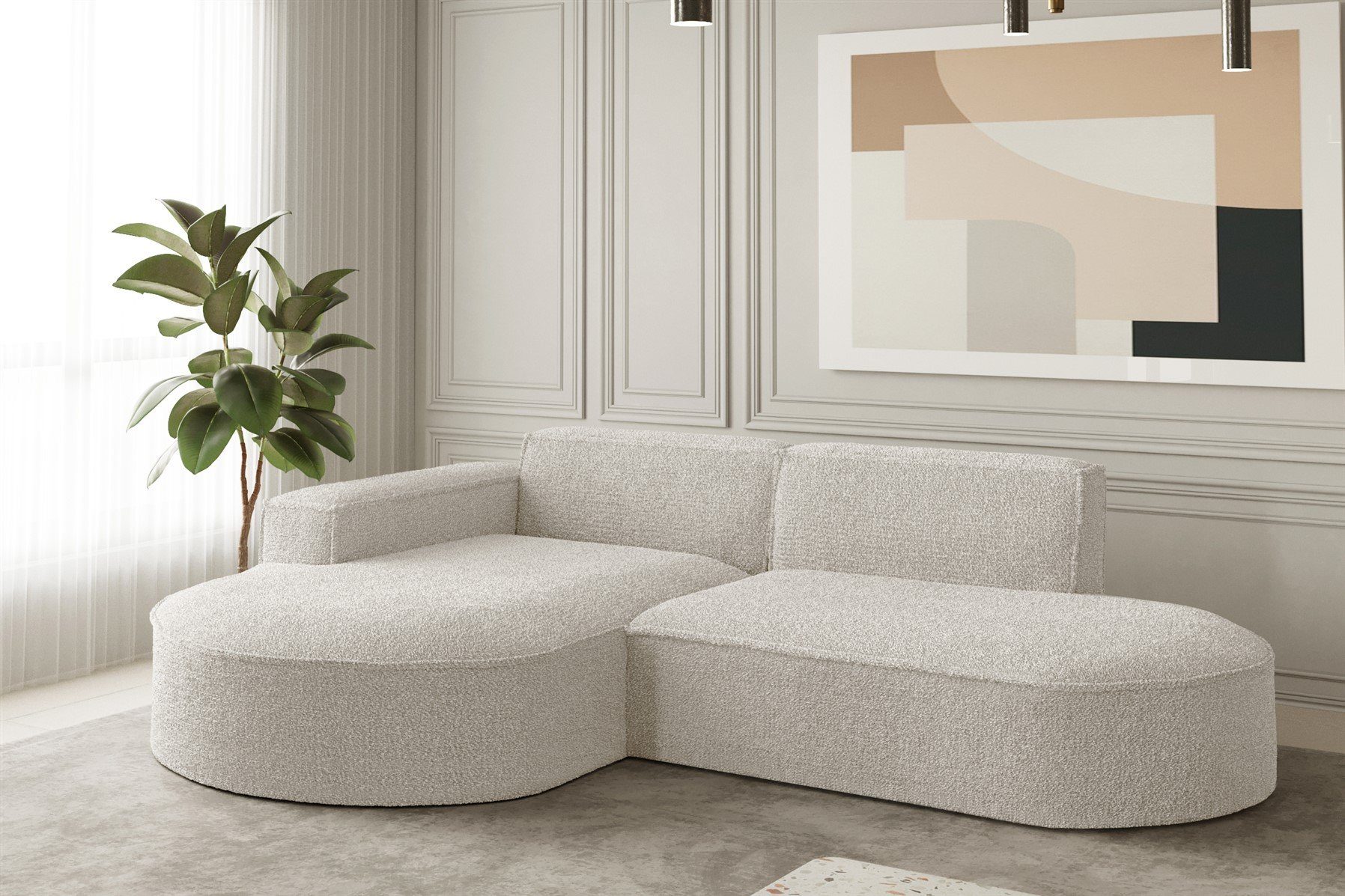 Fun Möbel Ecksofa Ecksofa Designersofa PALMA XS mit Ottomane in Stoff Ascot, Rundumbezug