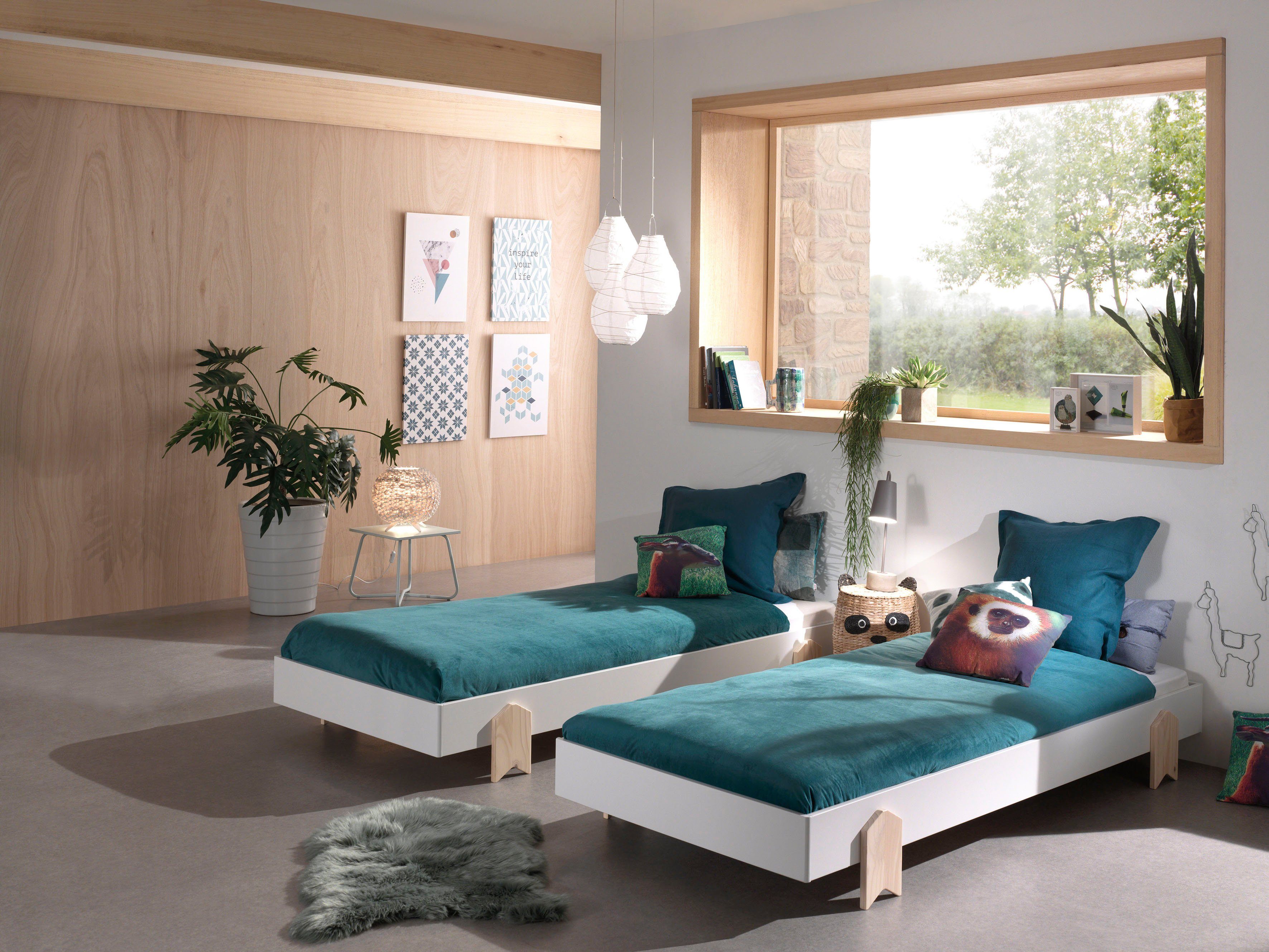 Vipack Kinderbett Modulo (Made in Europe), Jugendbett, Einzelbett, Stapelbett mit Füßen in Pfeiloptik