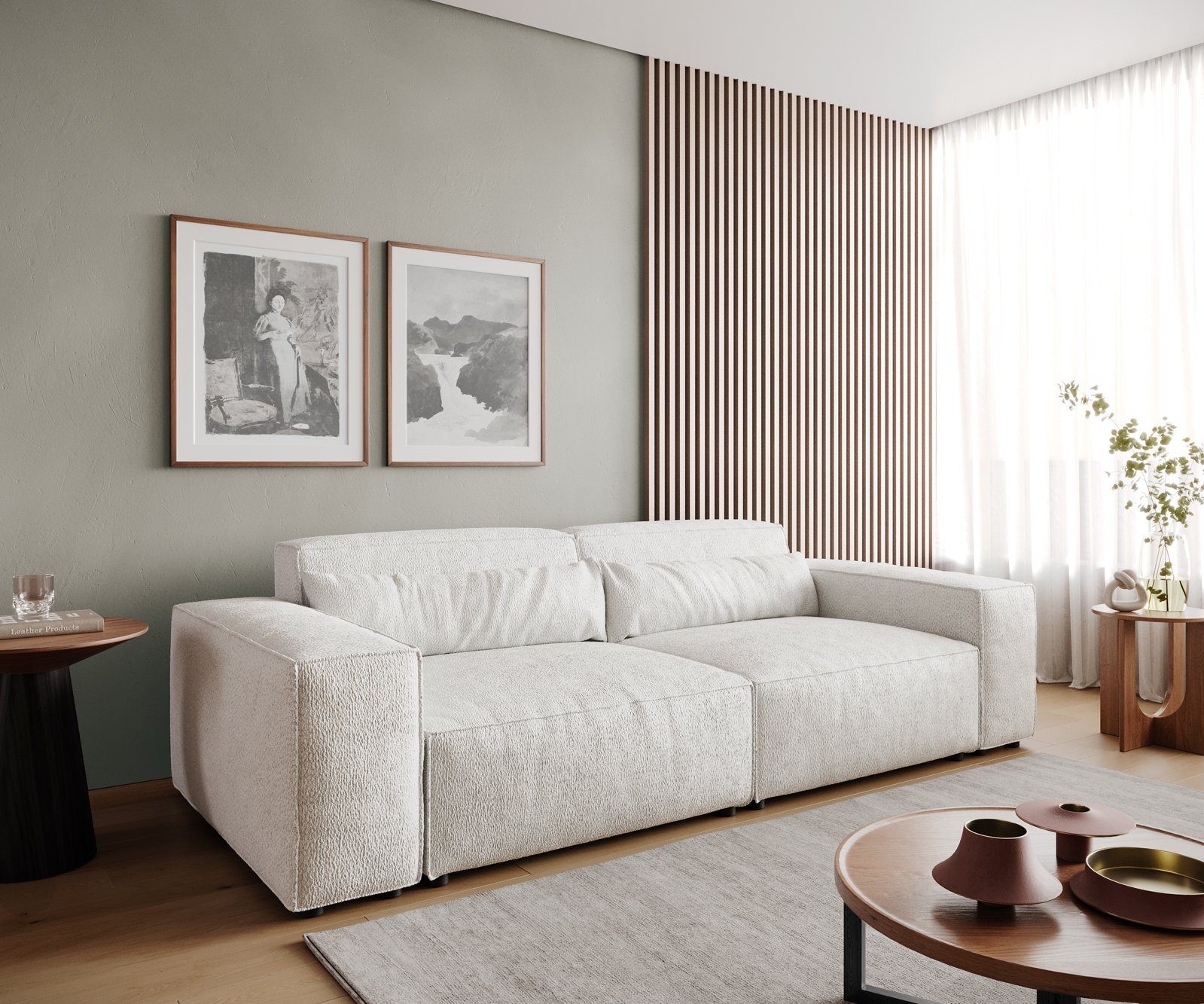 DELIFE Big-Sofa Sirpio, Bouclé Creme-Weiß 230x95 günstig online kaufen