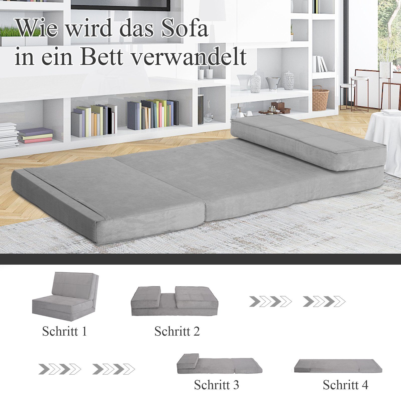 Schlafsofa, Klappbett, Bodensofa, Grau 211x75cm, verstellbare COSTWAY Rücklehne