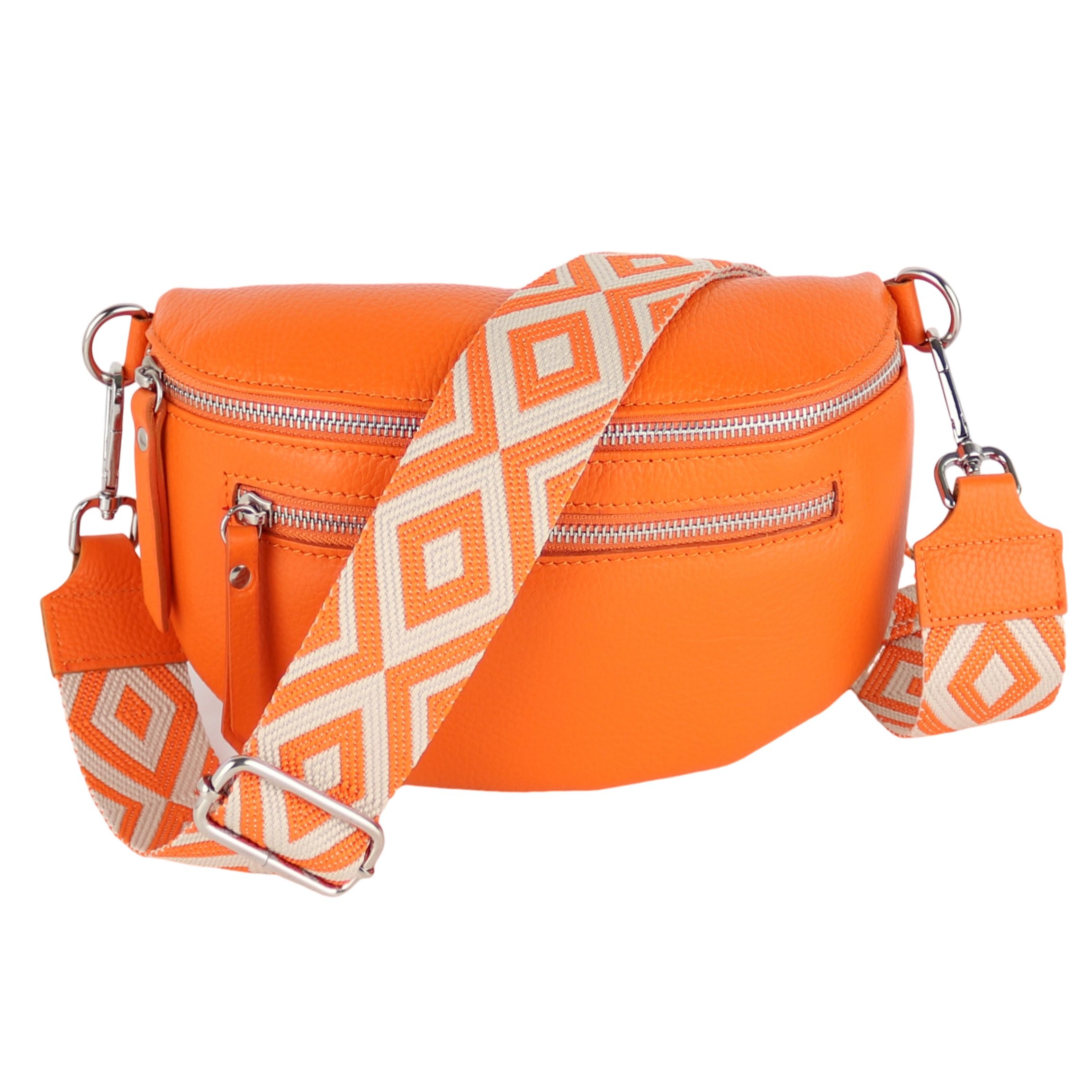 MIRROSI Bauchtasche Damen, Echtleder, Leder, Made in Italy, Umhängetasche, Brusttasche, (Schultertasche für jeden Anlass (1 Tasche & 2 Gurt), Mit zwei Reißverschlüssen, (ca.27x14x8cm), Crossbody Bag, gemusterten& verstellbaren Schulterriemen
