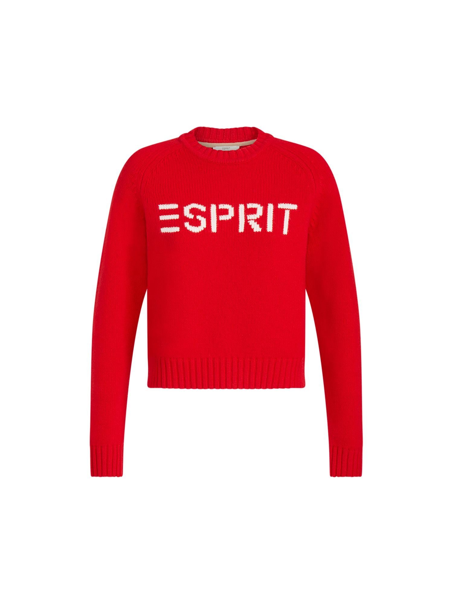 Esprit Rundhalspullover Logo-Pullover aus Wolle und Kaschmir DARK RED