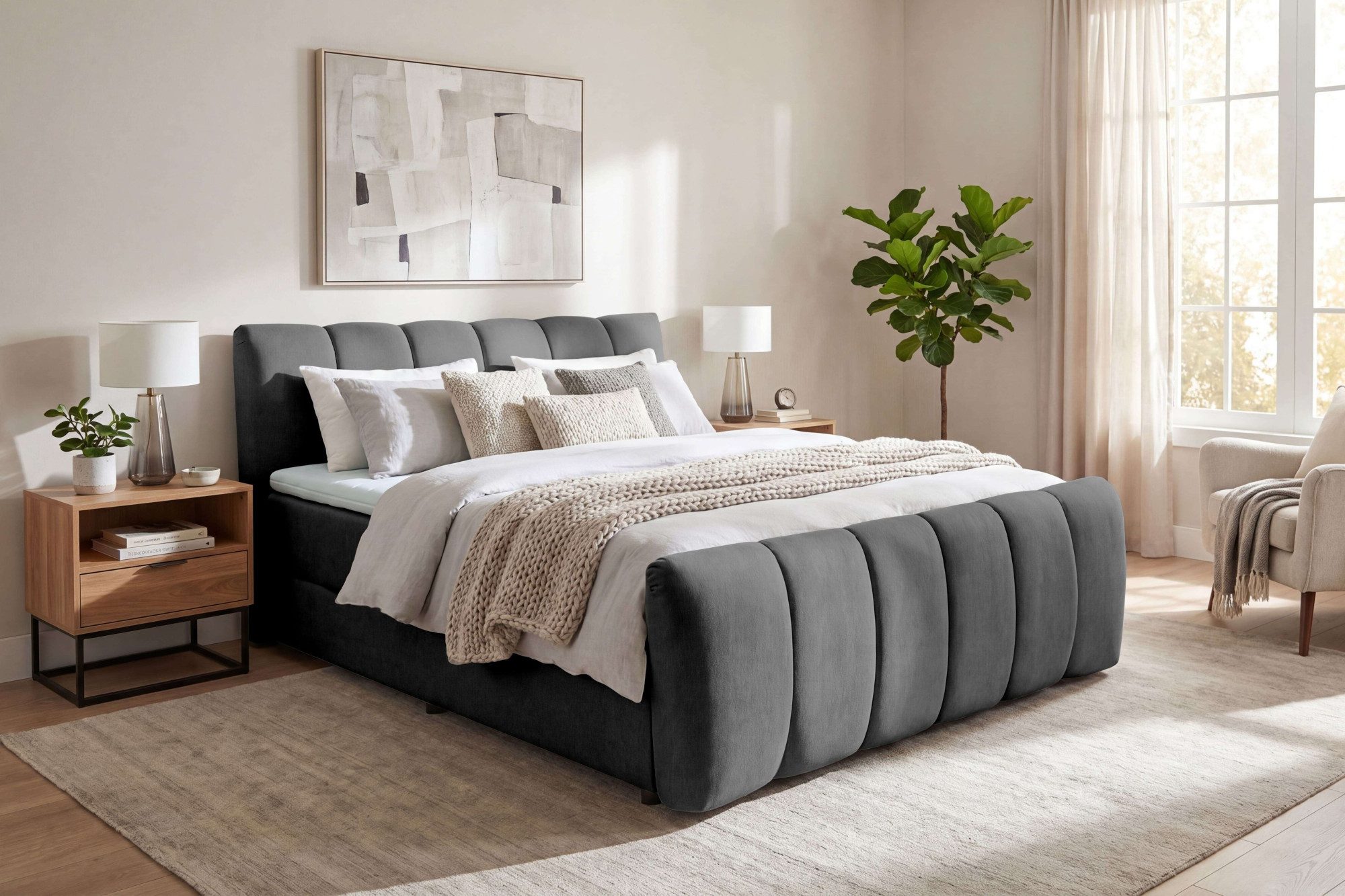 OTTO home Boxbett DORA, Doppelbett inkl. Bettkasten, Federkernbett, Breiten: 160, 180 cm, Boxbett: 5-Z-Taschenfederkern im Unterbau, Härtegrad 3, inkl. Topper