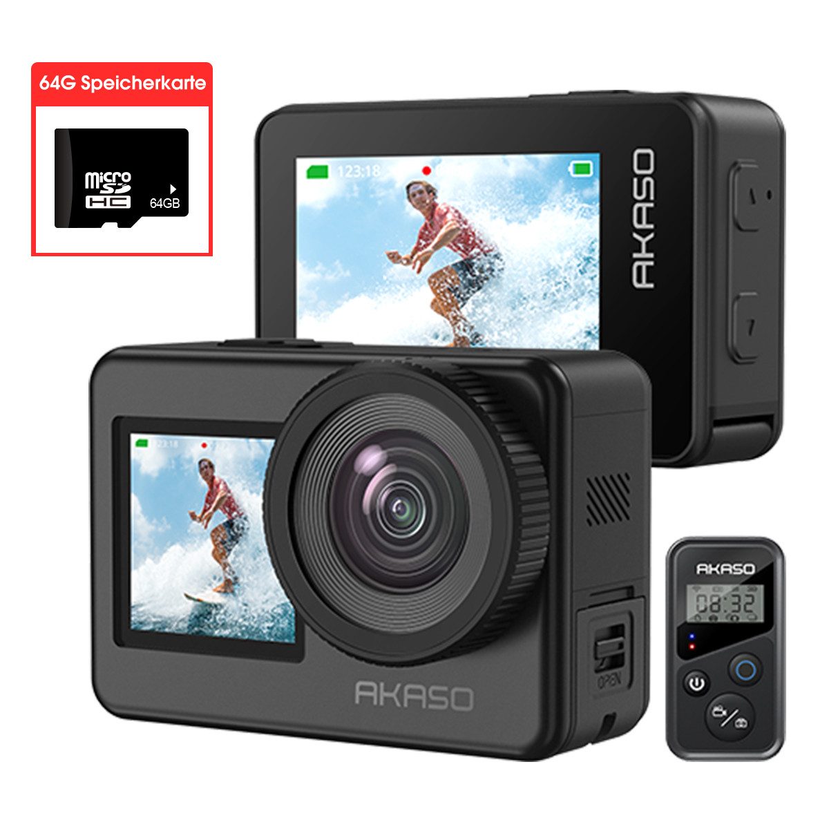 Akaso Brave 7, 4K 20MP WiFi, IPX8 waterproof, Action Cam (IEEE 802, ElS 2.0 mit Touchscreen, externem Mikrofon und 64G Speicherkarte)