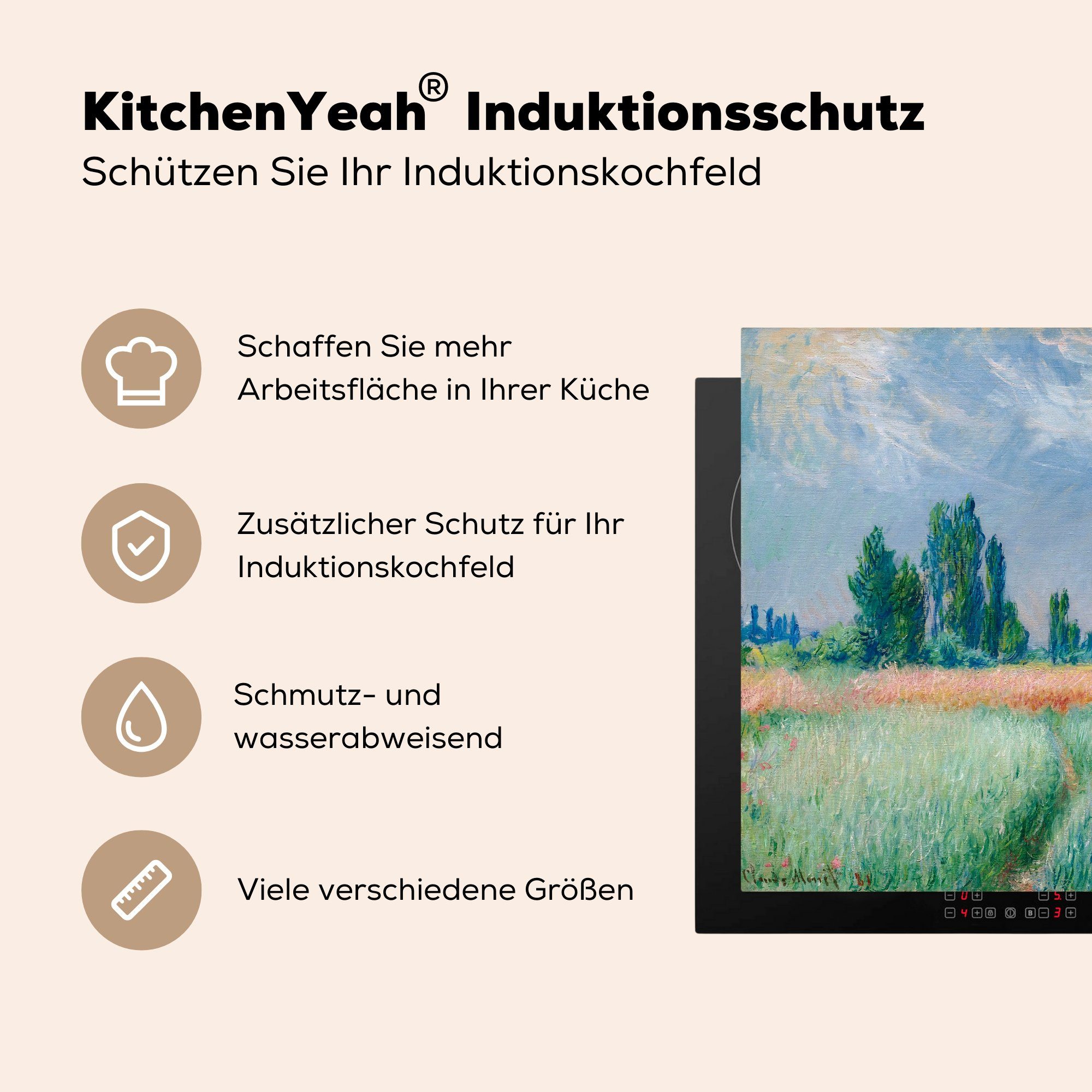 Herdblende-/Abdeckplatte cm, MuchoWow (1 tlg), Ceranfeldabdeckung, 78x78 Heuwiese küche Die - Claude für Vinyl, Monet, Arbeitsplatte
