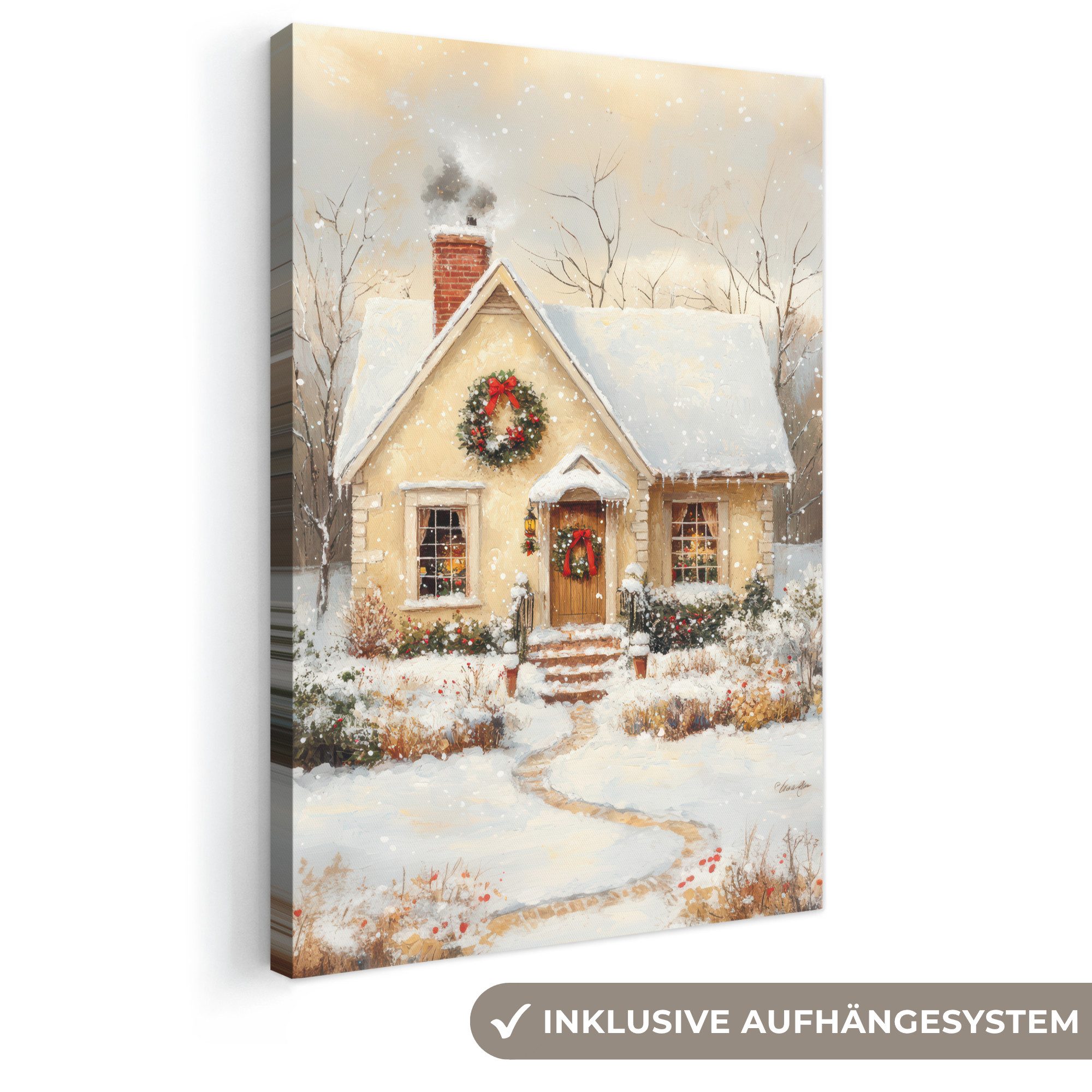 OneMillionCanvasses® Leinwandbild Weihnachten - Zuhause - Winter - Schnee, Fotodruck (1 St), Leinwand Canvas Wandbild, Wanddekoration 20x30 cm