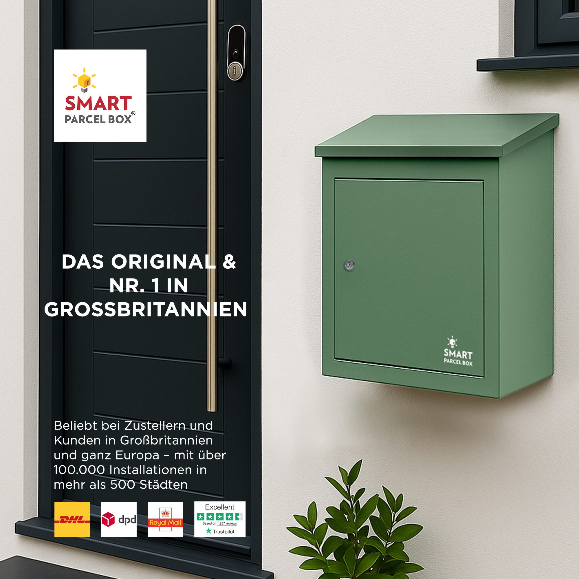 Smart Parcel Box Paketbriefkasten Mittelgroßer Paketbriefkasten, Entnahme vorne, grün