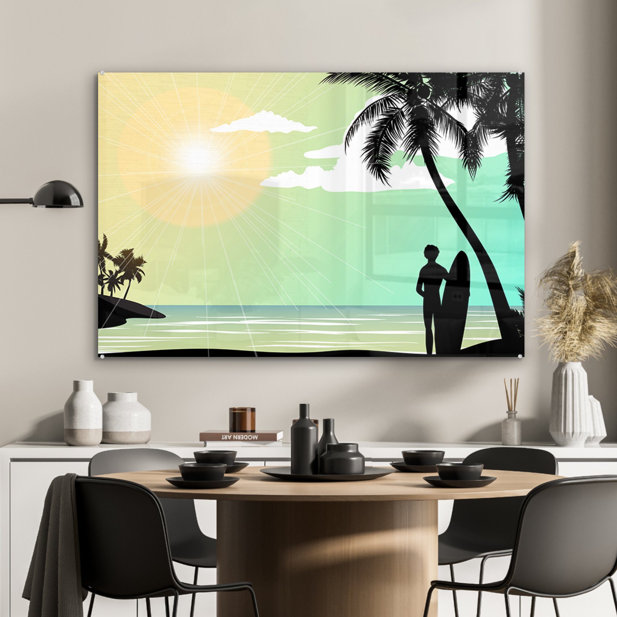 Meer Sonne - Surfen Palme, & (1 Acrylglasbilder - Acrylglasbild - St), Wohnzimmer MuchoWow Schlafzimmer