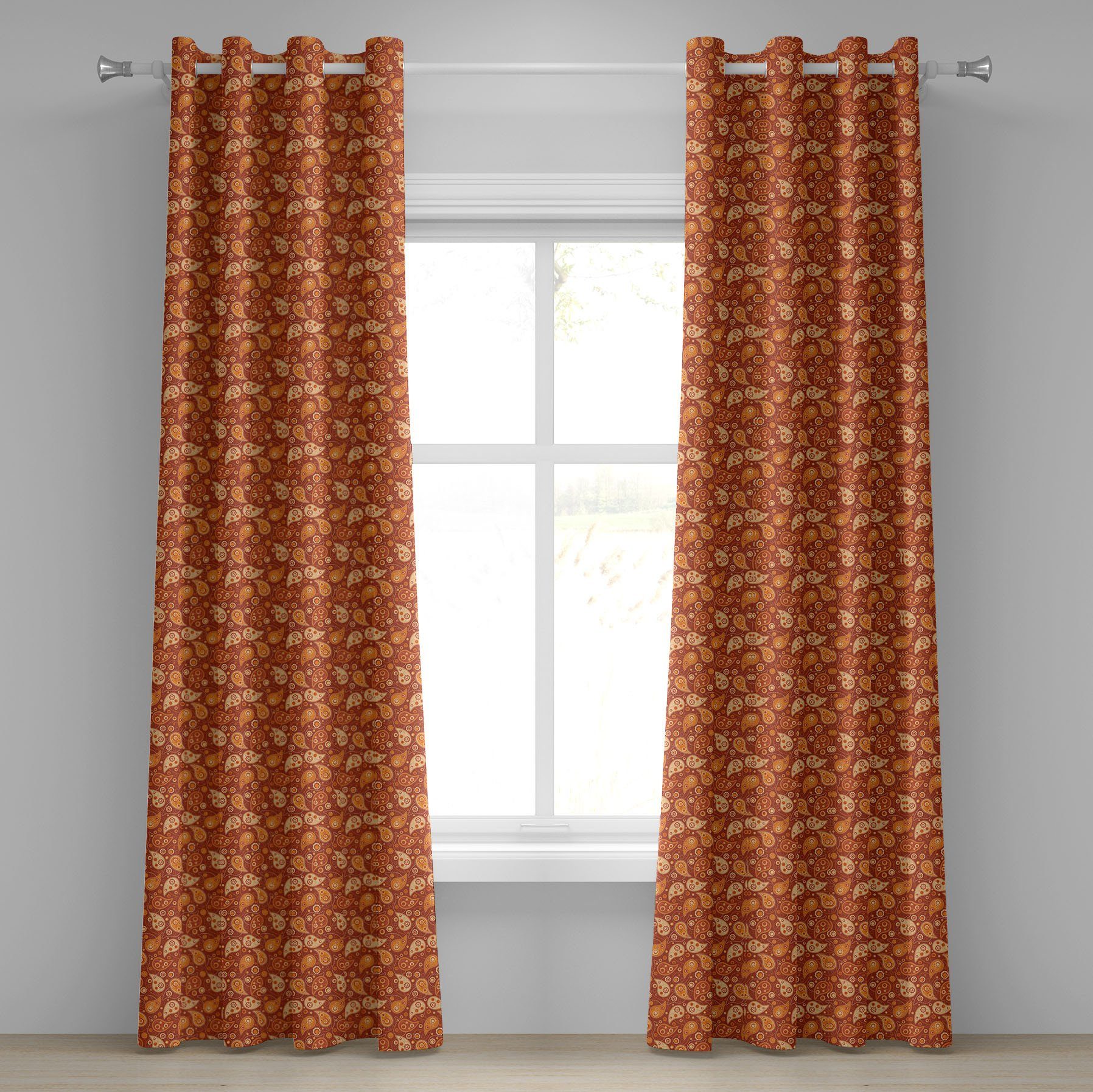 Gardine Dekorative 2-Panel-Fenstervorhänge für Schlafzimmer Blumen Wohnzimmer, Abakuhaus, Paisley Retro Orange