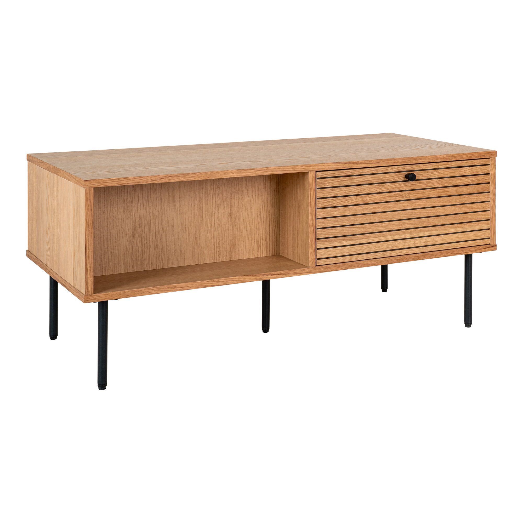 tinkaro Couchtisch Kyoto 2 Schubladen 100x50x45 cm Eiche Natur (1-St), Wohnzimmertisch mit zwei Schubladen und Ablagefläche aus MDF-Korpus