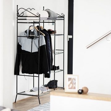 relaxdays Garderobenschrank Metall Garderobe COUNTRY mit Stoffbezug Schwarz
