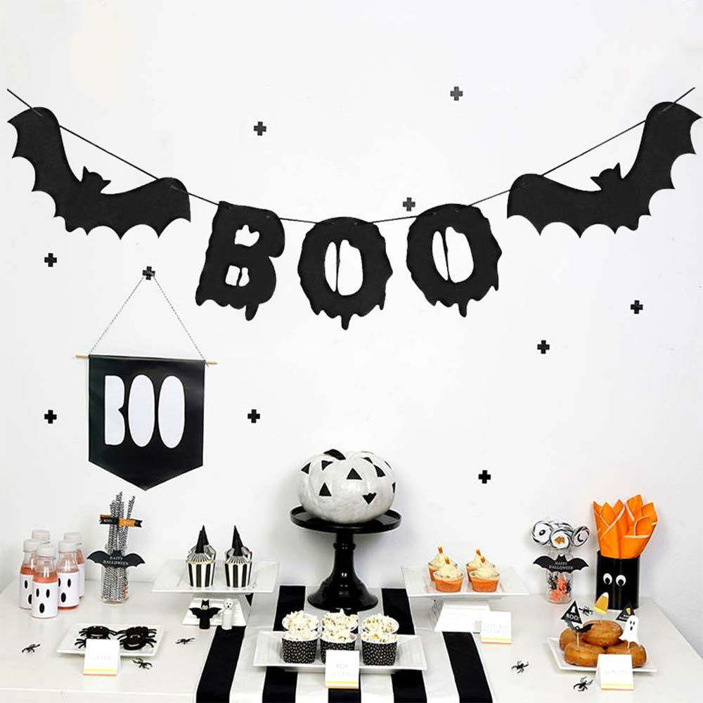 Rosnek LED-Lichterkette »Halloween-Thema Banner, für Büro Haus Familie  Party Hintergrund Deko«, Buchstabe/Kürbis/Fledermaus/Totenkopf/Krähe/BOO