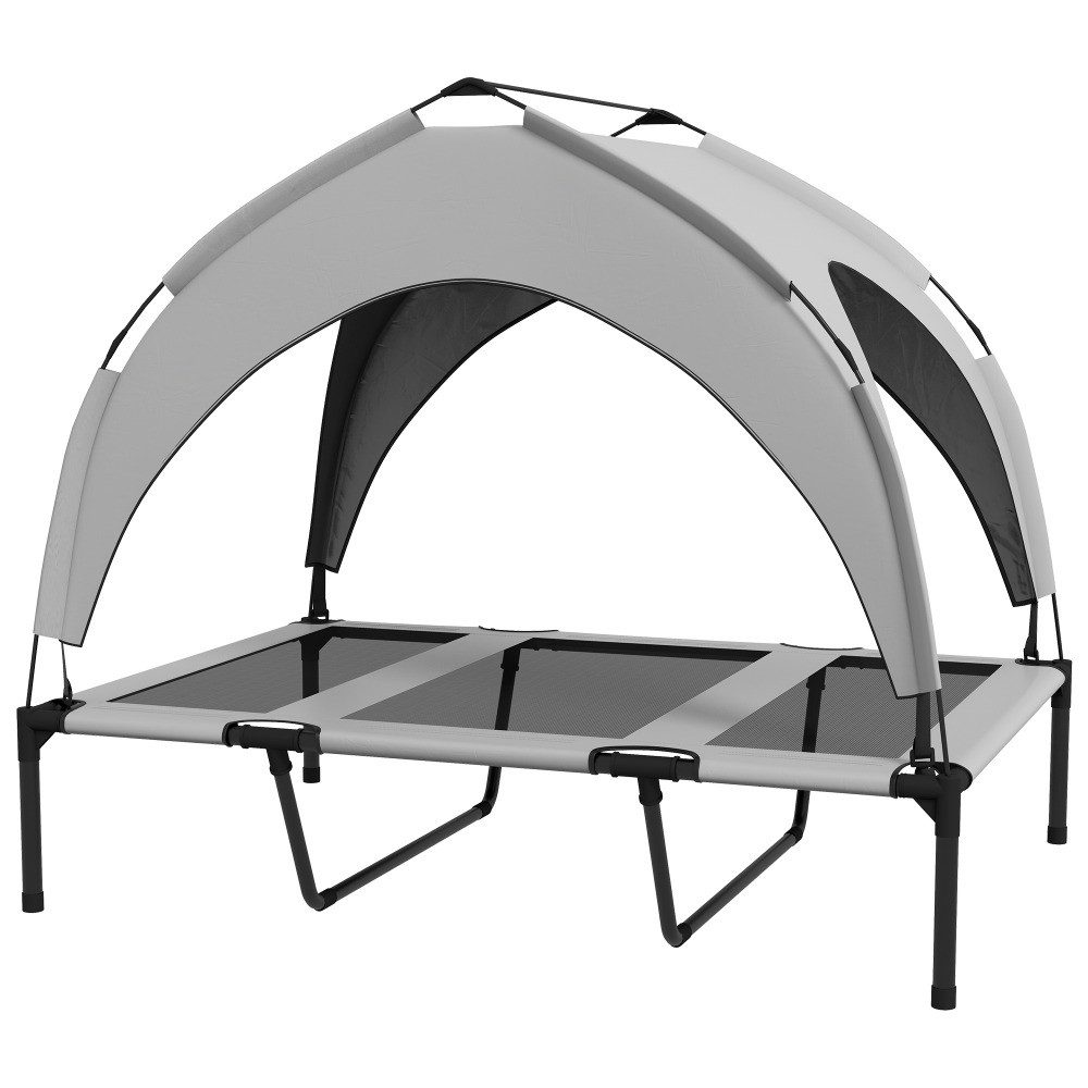 MIBODE Tierbett Erhöhtes Hundebett mit Baldachin, Outdoor, Hellgrau, 106x76x94cm