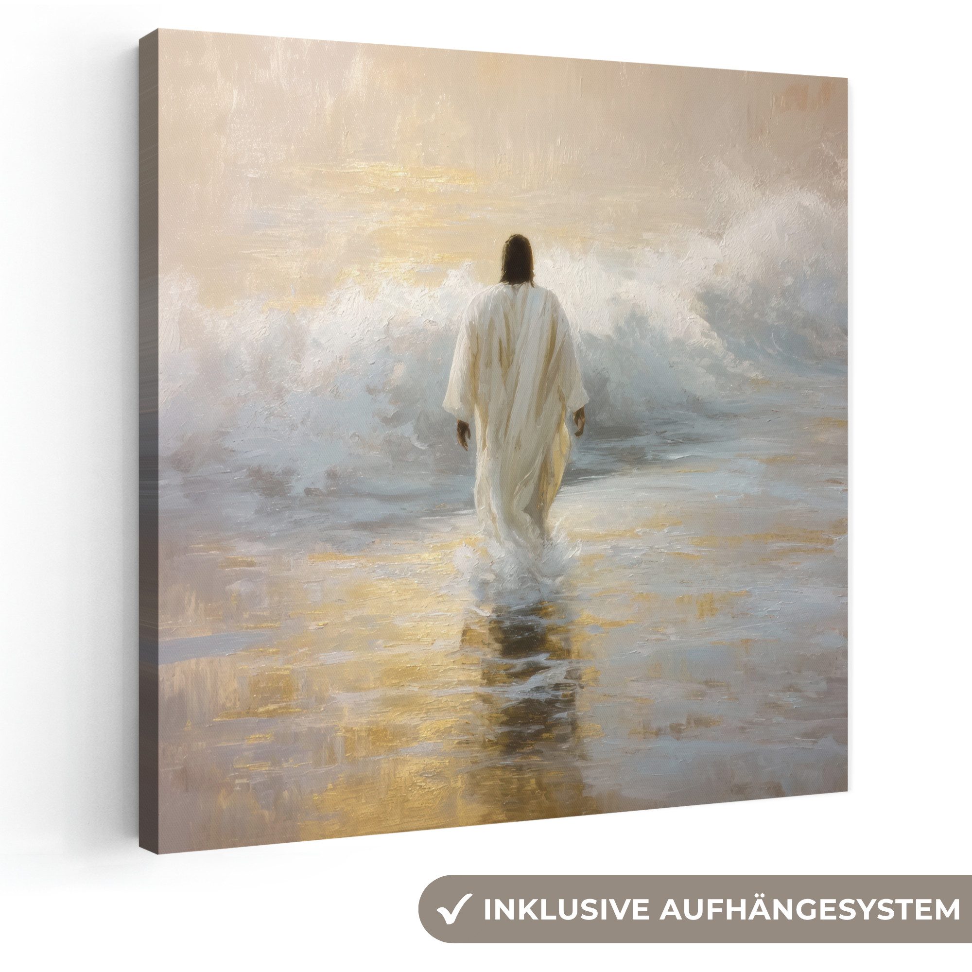 OneMillionCanvasses® Leinwandbild Kunstdrucke - Welle - Jesus - Abstrakt, Fotodruck (1 St), Wandbild, Deko Schlafzimmer Wohnzimmer Flur 20x20 cm