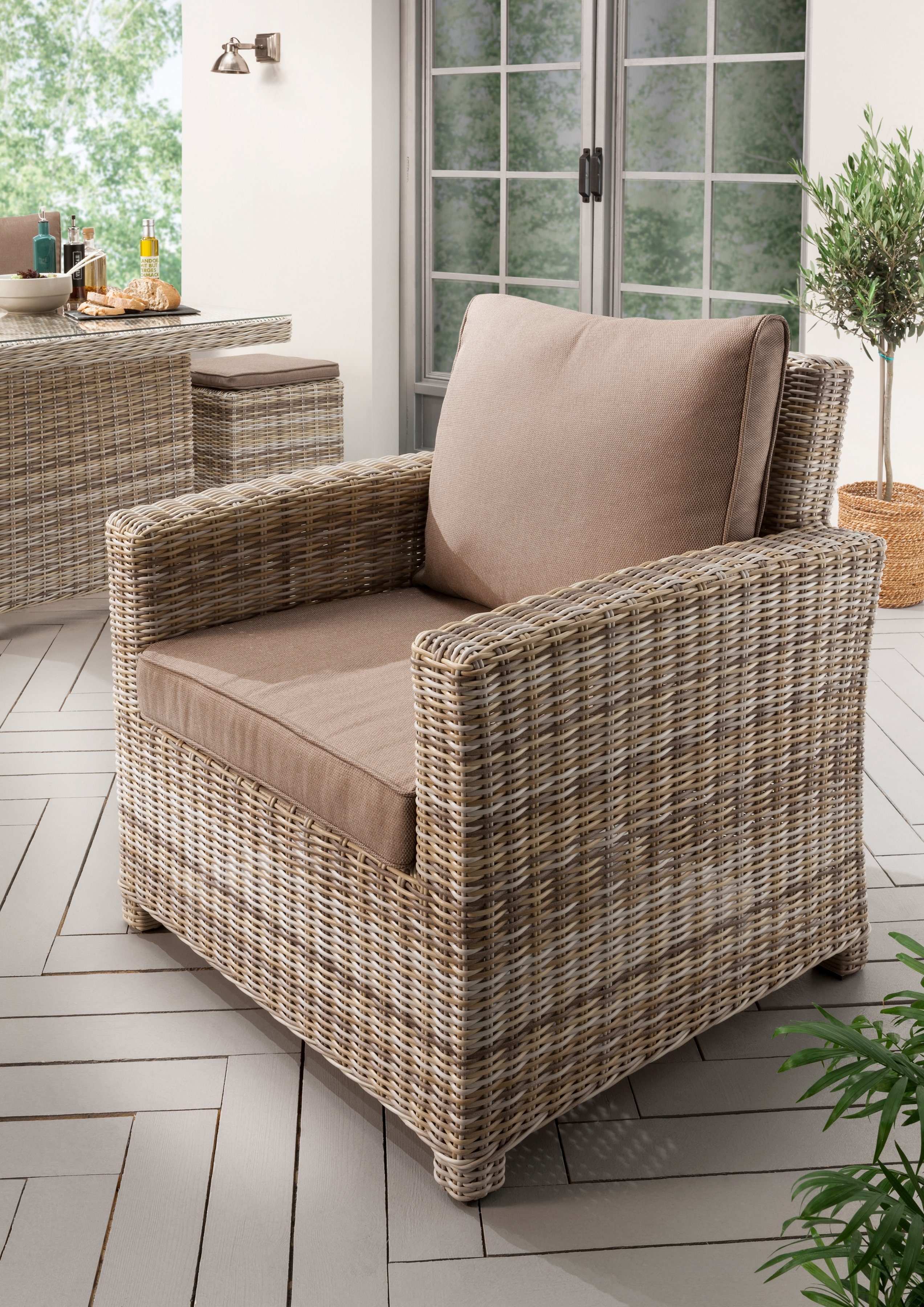 Destiny Loungesessel ALCUDIA, Polyrattan, beige + meliert, Auflagen