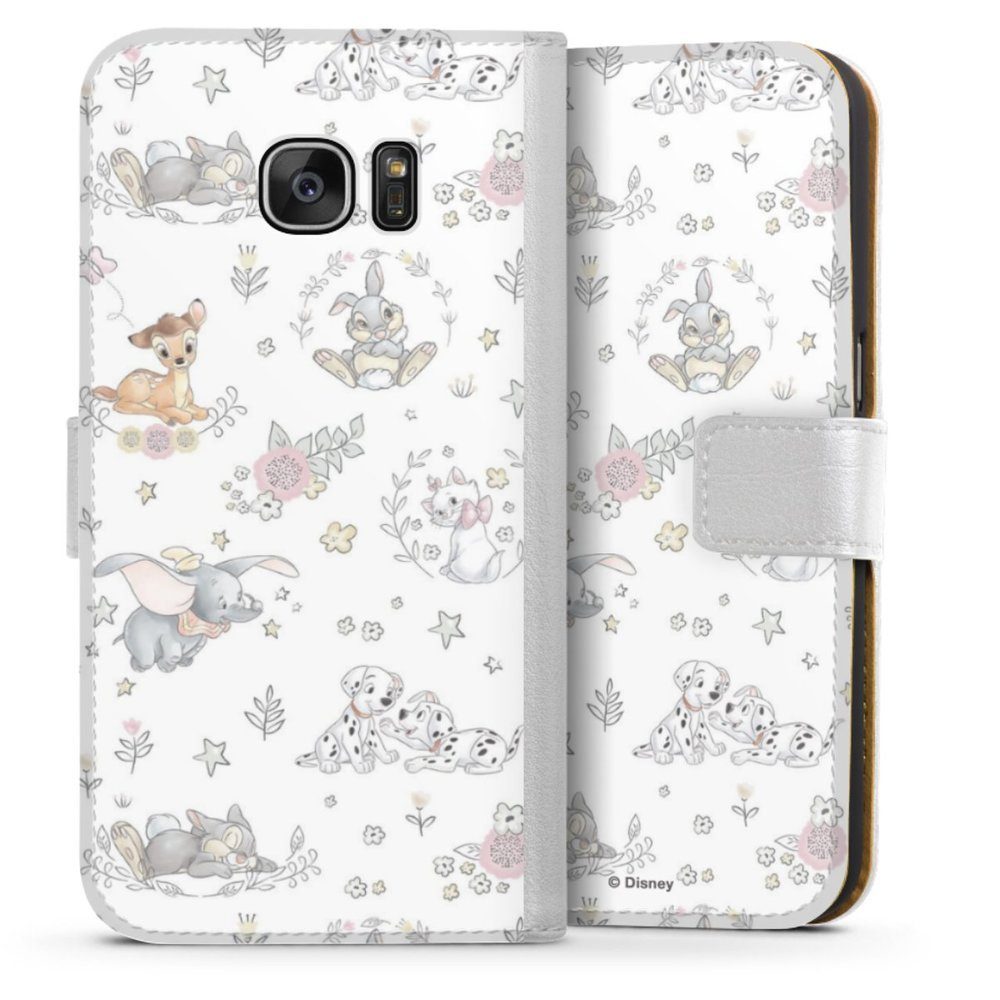 DeinDesign Klapphülle kompatibel mit Samsung Galaxy S7 Edge Flip Case Handyhülle aus Leder karamell Bambi Disney Blumen