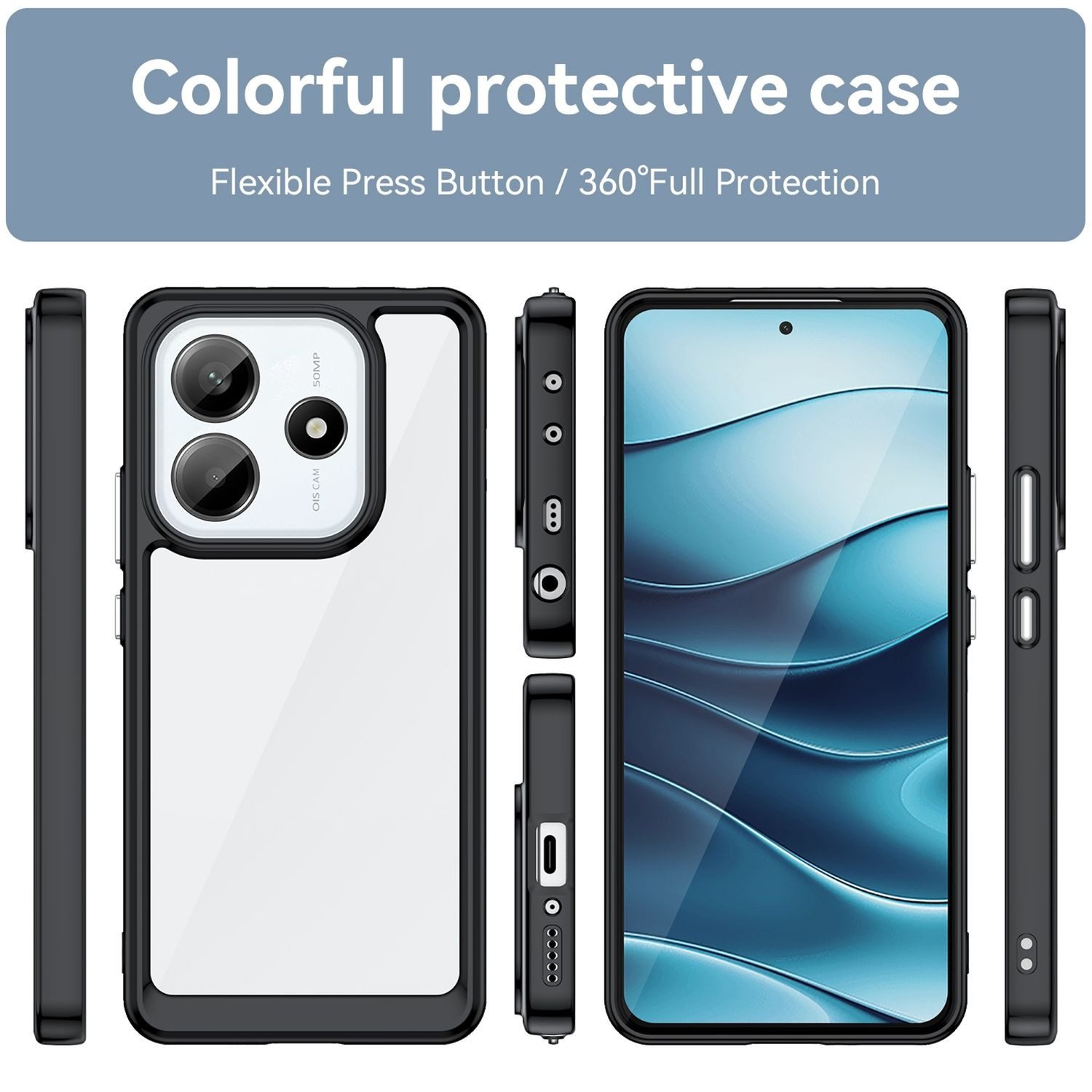 Wigento Handyhülle Für Xiaomi Redmi Note 14 5G Colorful Series TPU Hybrid Hülle Schwarz, Colorful Series Hybrid Schutzhülle