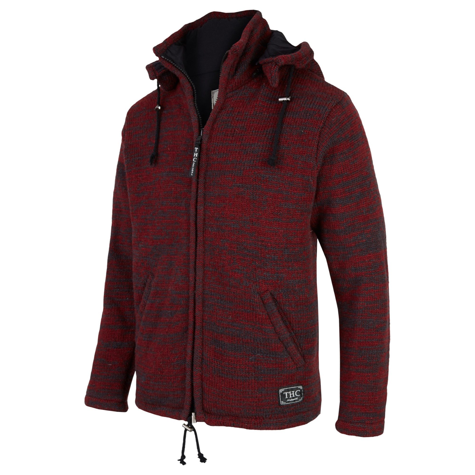 THC Natural Line Strickjacke THC Schafwollstrickjacke Baumwollfutter 855 rot (1 Stück, 1-tlg., 1 Stück) Strickjacke mit abnehmbarer Kapuze