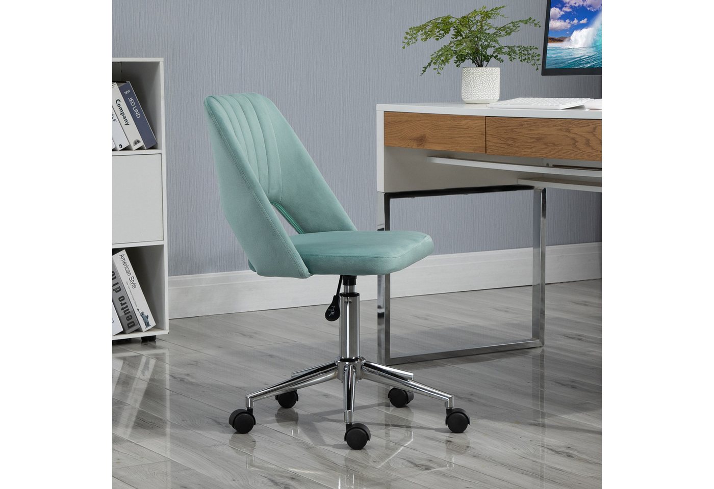 Vinsetto Bürostuhl Homeoffice Stuhl höhenverstellbar Drehstuhl bis 120 kg belastbar (drehbar Homeoffice Stuhl, 1 St), Ergonomisch Schminkstuhl für Schlafzimmer, Arbeitszimmer, Grün