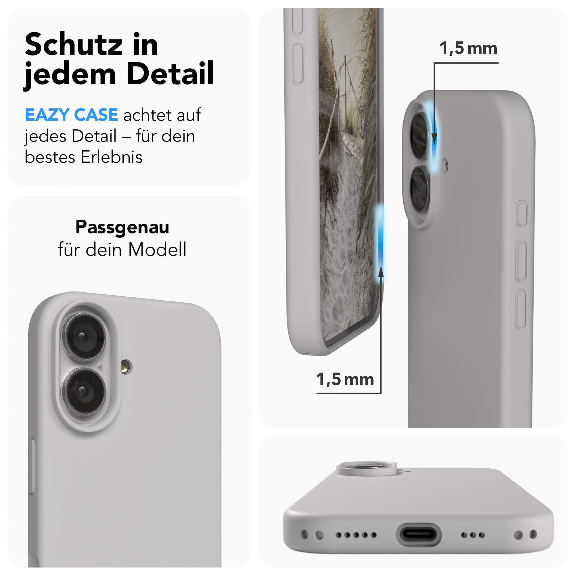 EAZY CASE Handyhülle für Apple iPhone 17 Hülle Silikon 6,3 Zoll, Handy Softcase Hülle Silikon mit Displayschutz Case Hellgrau