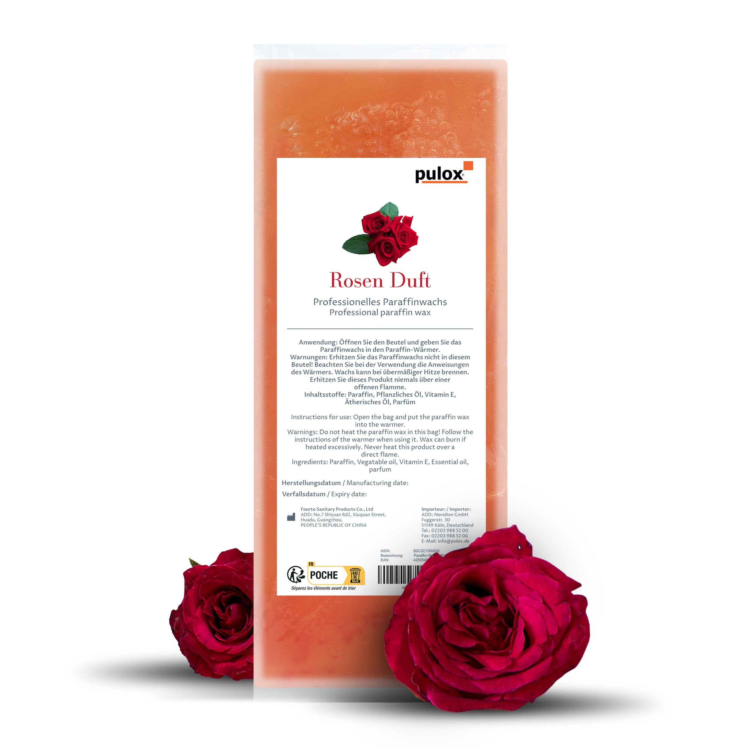 pulox Paraffinbad Paraffin-Wachs - Rosen-Duft, 450 g Block