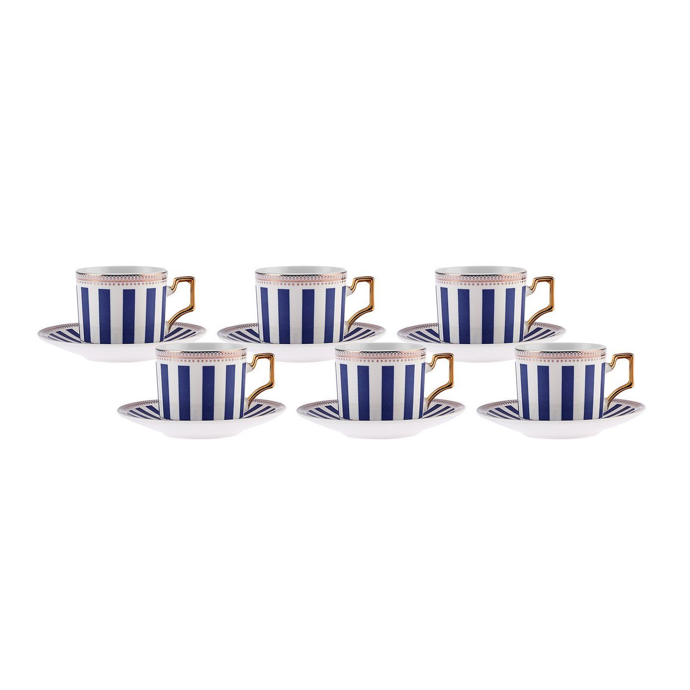 Karaca Kaffeeservice »Karaca Jolly Blau Double Line Kaffeetassenset für 6  Personen 100 ml, Kaffe-service, Mokkatassen, Türkischer Kaffee- Robuste  Mokkatasse, Mochatassen, Espressotassen«
