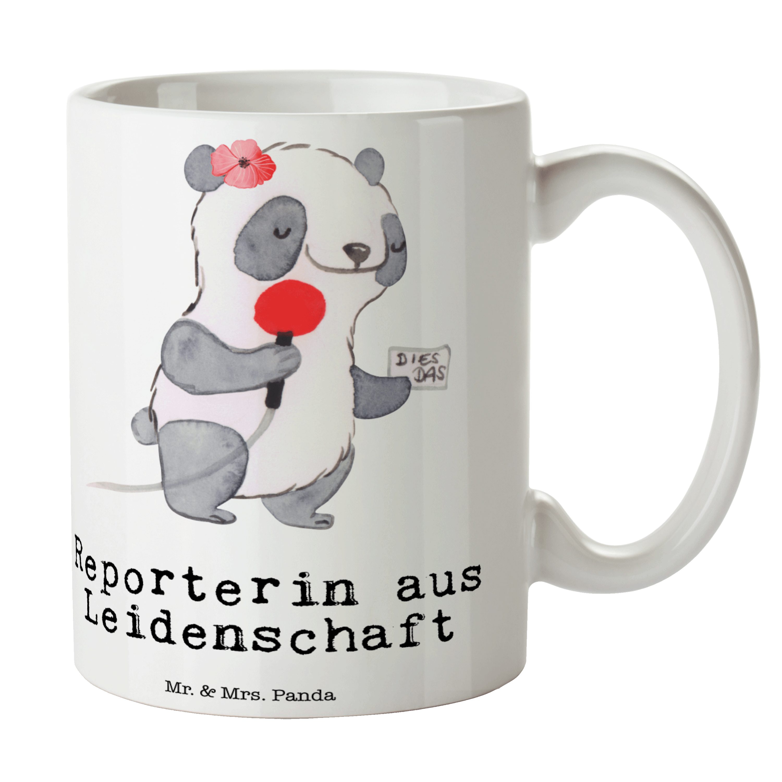 Mr. & Mrs. Panda Tasse Reporterin aus Leidenschaft - Weiß - Geschenk, Geschenk Tasse, Kaffee, Keramik