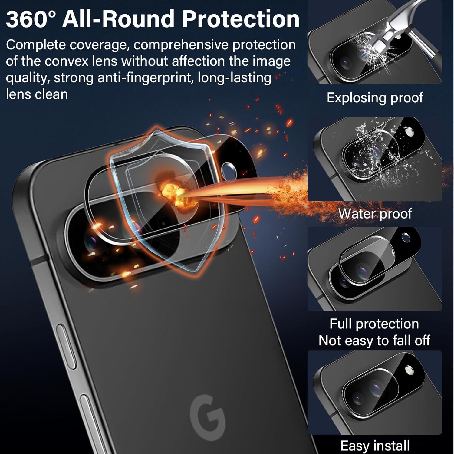 CLM-Tech Displayschutzglas für Google Pixel 9 Panzerfolie 1X und Kameraschutz 1X für Google Pixel 9, Schutzfolie 2er Set Kameraglas Panzerglas Displayschutz 9H  – Bild 4 von 5