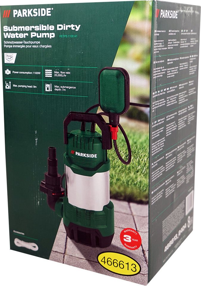 Thumbnail - Parkside Schmutzwasser-Tauchpumpe PETPS 1100 (20000 l/h) Wasser Tauch Pumpe, 1100-W-Motor mit Überlastschutz