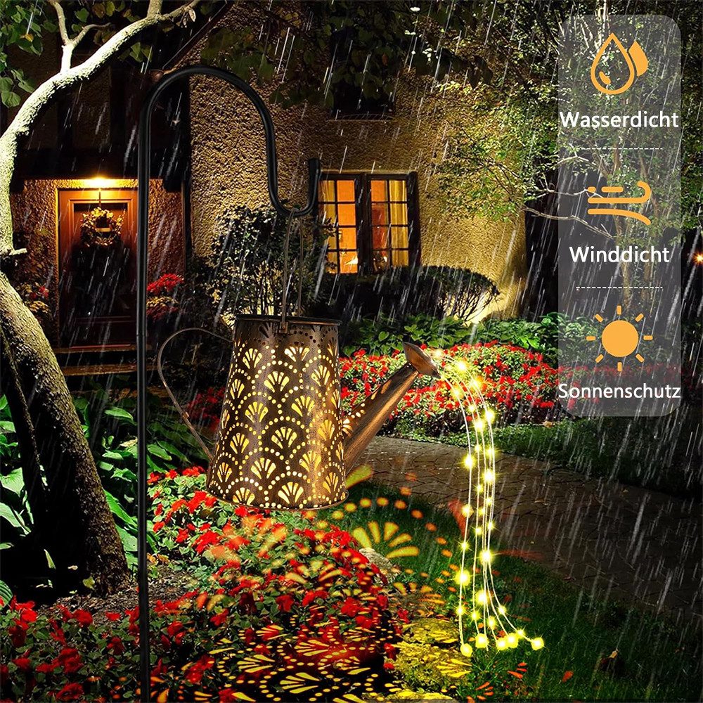 TUWENA LED Solarleuchte Solar Gießkanne Lichterkette, Wasserdicht Gartendeko Gießkannenlicht, Solarlampen mit Schäferhaken für Garten Hofweg Balkon Terrasse Dek – Bild 4 von 5