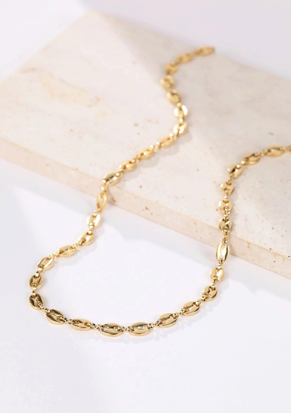 Hey Happiness Edelstahlkette Damen Maritim, Ovale Glieder Halskette 18K Roségold vergoldet, Puffed Mariner Anker Gliederkette, wasserfest