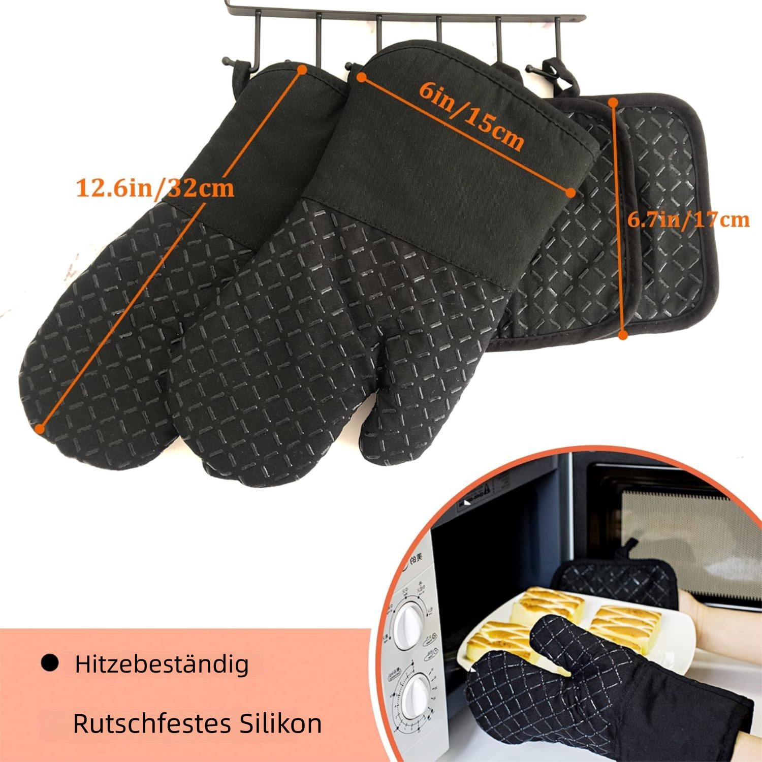 VEKROBOT Topflappen 4 Backmatten Topflifter Hitzebeständig rutschfeste Silikon Oberfläche, (Set, 1-tlg., Geeignet für Backen, Küche und Kochen), 2 Ofenhandschuhe + 2 Tischsets