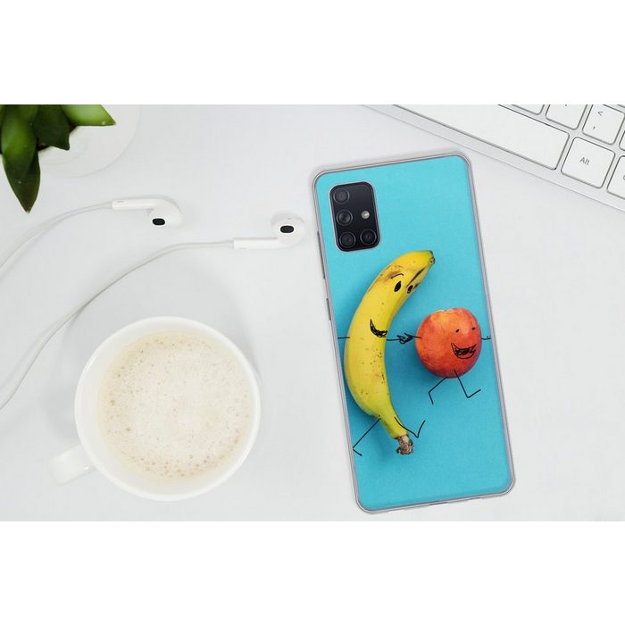 MuchoWow Handyhülle Smiley - Obst - Blau Phone Case Handyhülle Samsung Galaxy A71 Silikon Schutzhülle CB11431