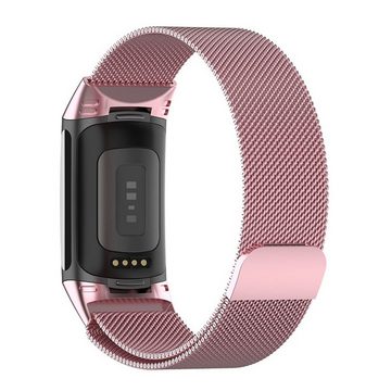 Wigento Smartwatch-Armband Für Fitbit Charge 6 / 5 Metall Stahl Mesh Armband mit Magnetverschluss