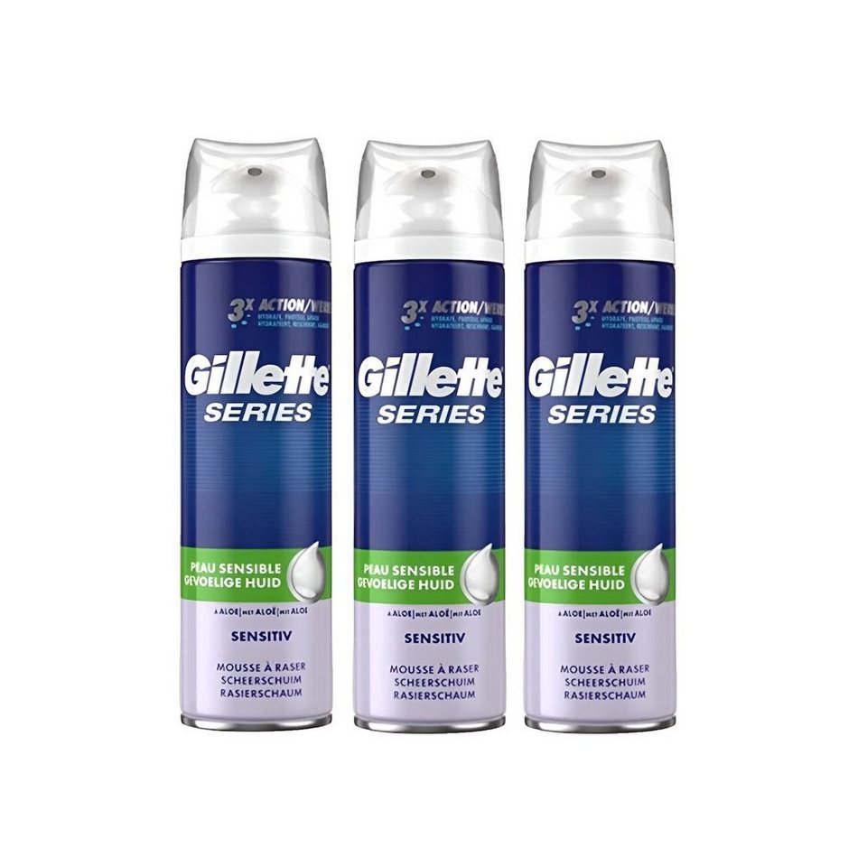 Männer, 3-tlg., Series Proglide 5 Fusion Feuchtigkeitsspendend Aloe Mach Power Aloe-Formel Gillette Sensitiv für Rasierschaum Empfindliche Haut 3 Vera, Schutz