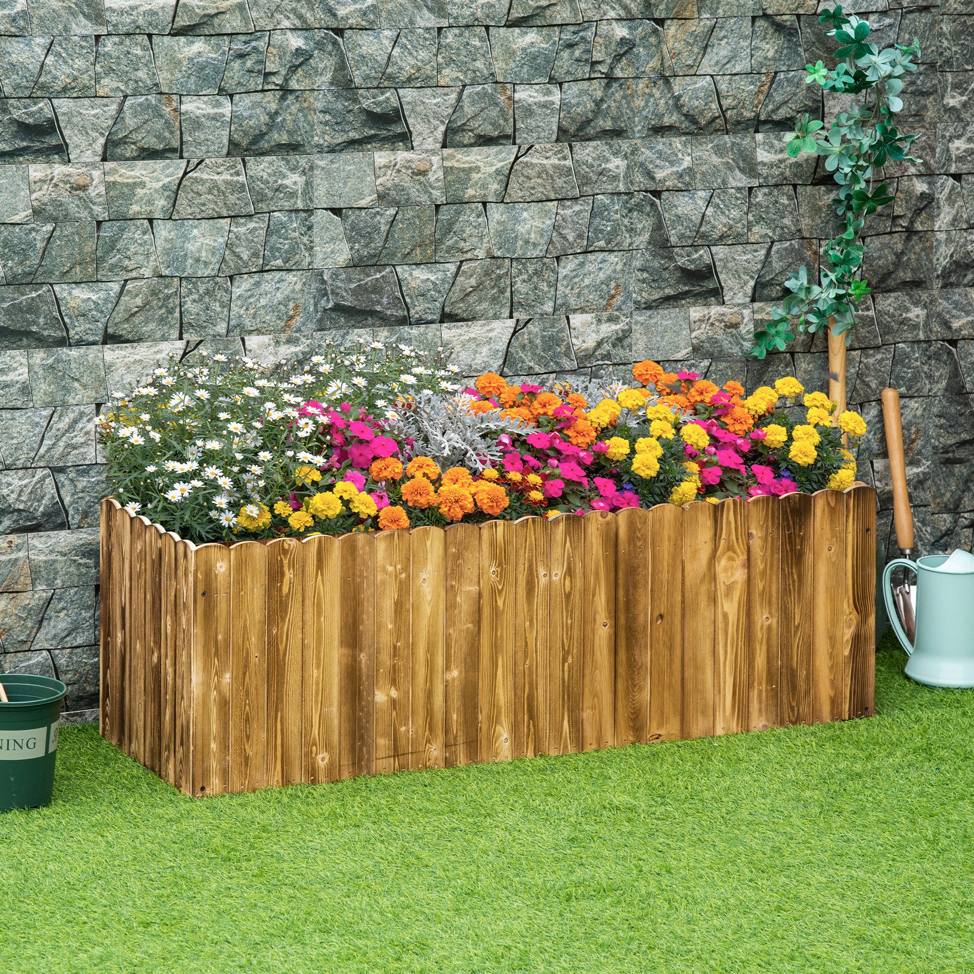 Outsunny Hochbeet Kräuterbeet Gemüse Tannenholz 120 x 40 x 40 cm (Pflanzbeet, 1 St., Pflanzkasten), für Garten, Balkon, Naturholz