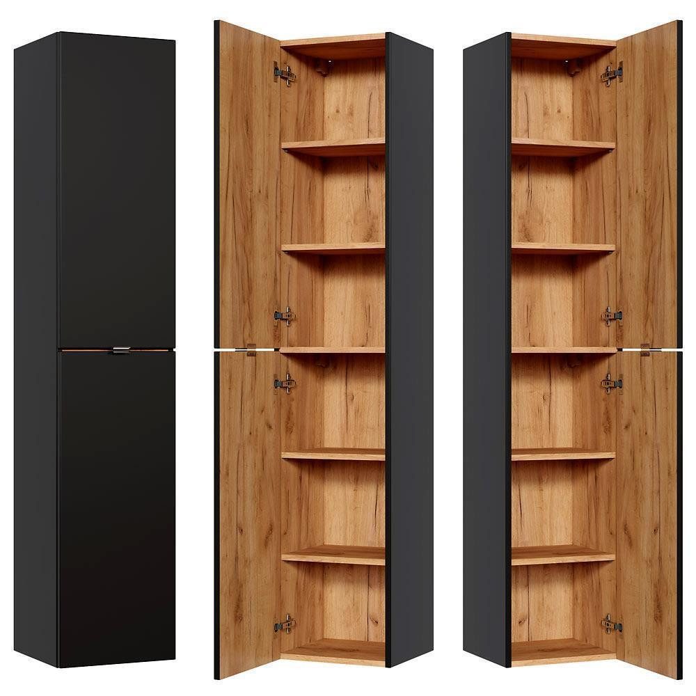 Lomadox Hochschrank TOSKANA-BLACK-56 Badezimmer in seidenmatt günstig online kaufen