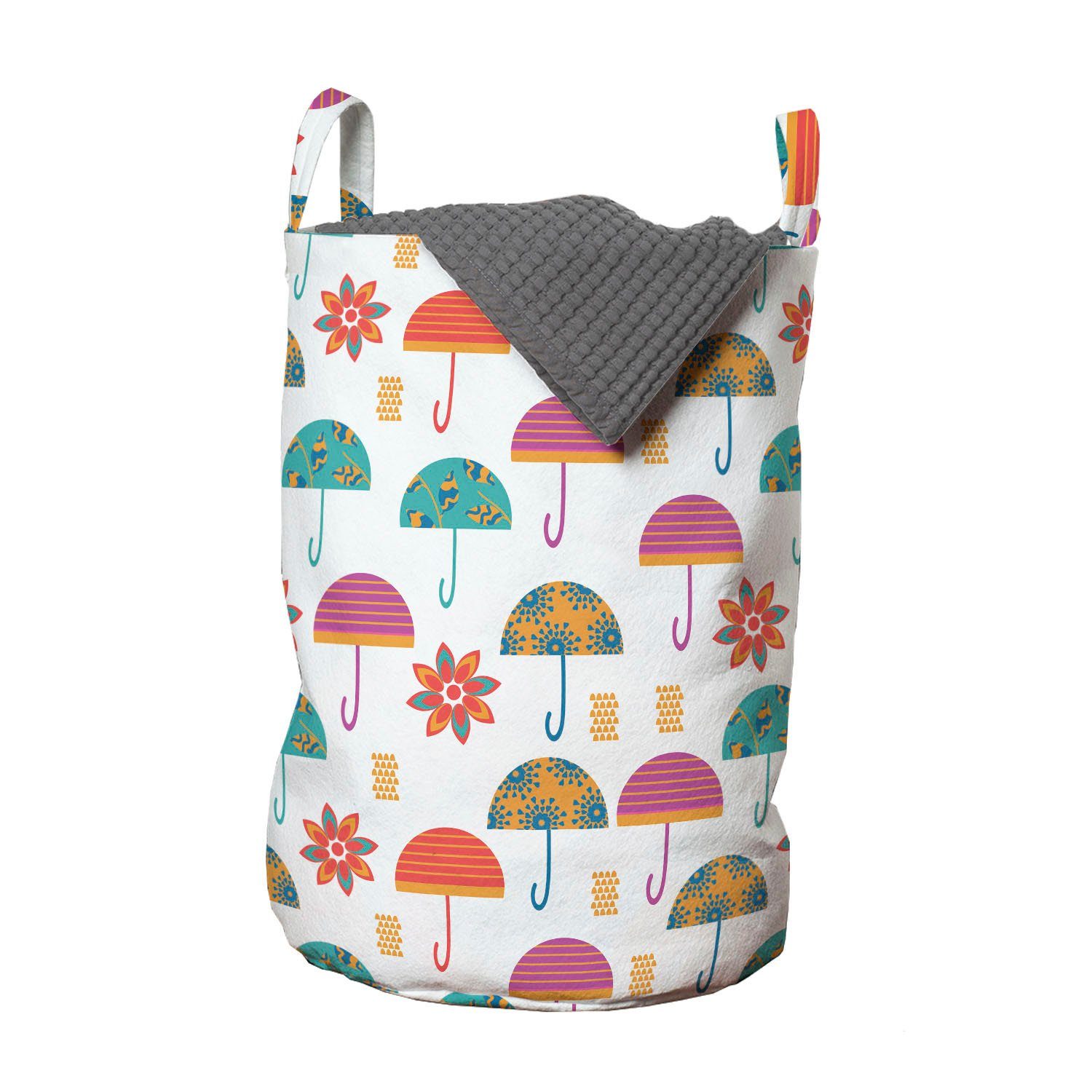 Abakuhaus Wäschesäckchen Wäschekorb mit Griffen Kordelzugverschluss für Waschsalons, Regenschirm Bunte Blumen