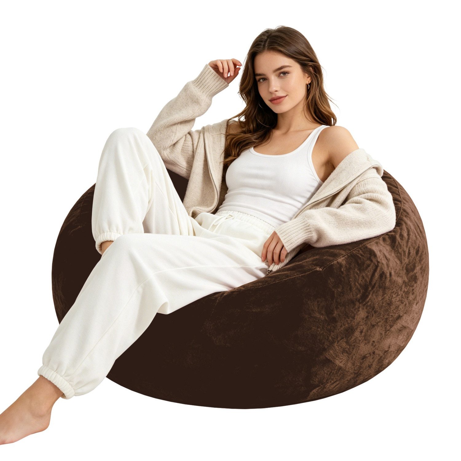 ANYSUN Sitzsack Riesensitzsack für Erwachsene,100 × 100 × 50 cm,mit Schaumstofffüllung (1 St., Bean Bag, Gaming-Bodenkissen für Wohnzimmer, Schlafzimmer & Leseecke), Lounge-Sitzsack,abnehmbarer & waschbar Bezug,montagefrei,Kaffee