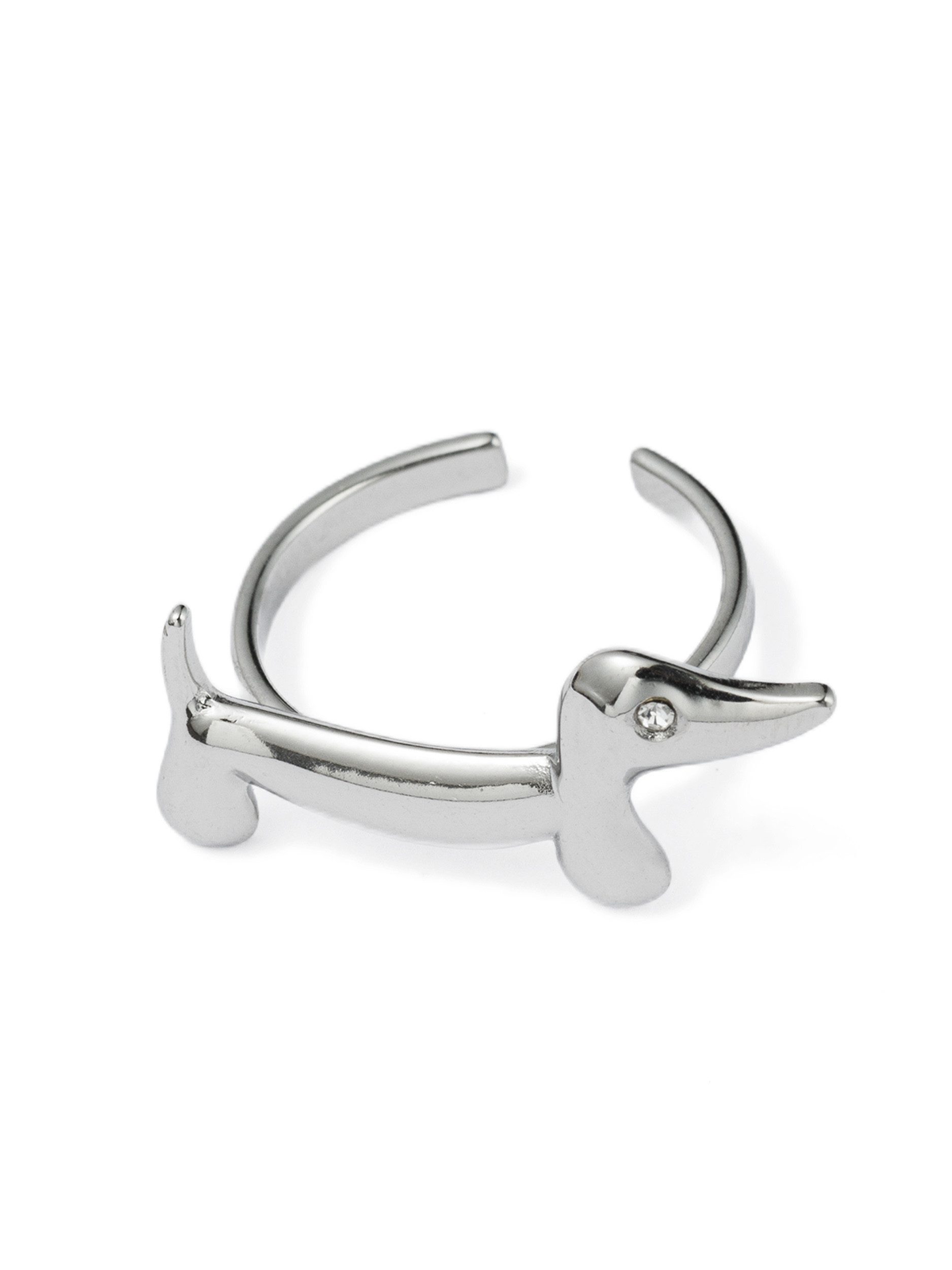Firetti Fingerring Schmuck Geschenk Edelstahl Damenring Ring Dackel Größenverstellbar, Made in Germany - mit Glasstein